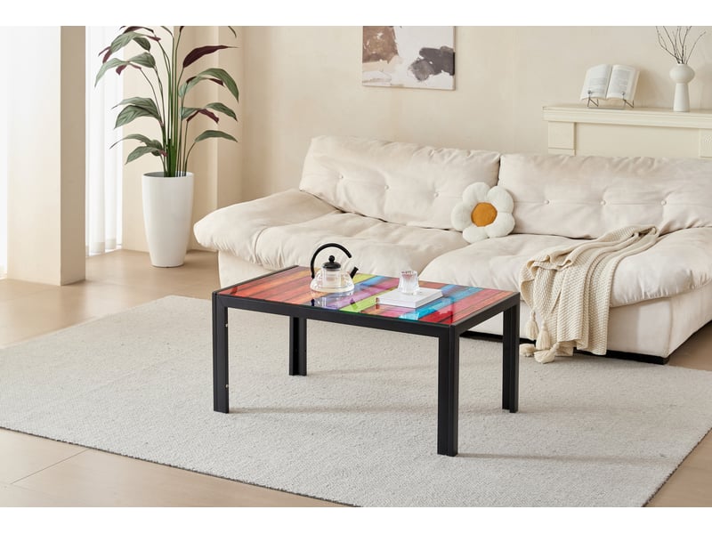  Table basse rectangulaire 100x60x45 cm en verre trempé et métal noir  - Conforama E