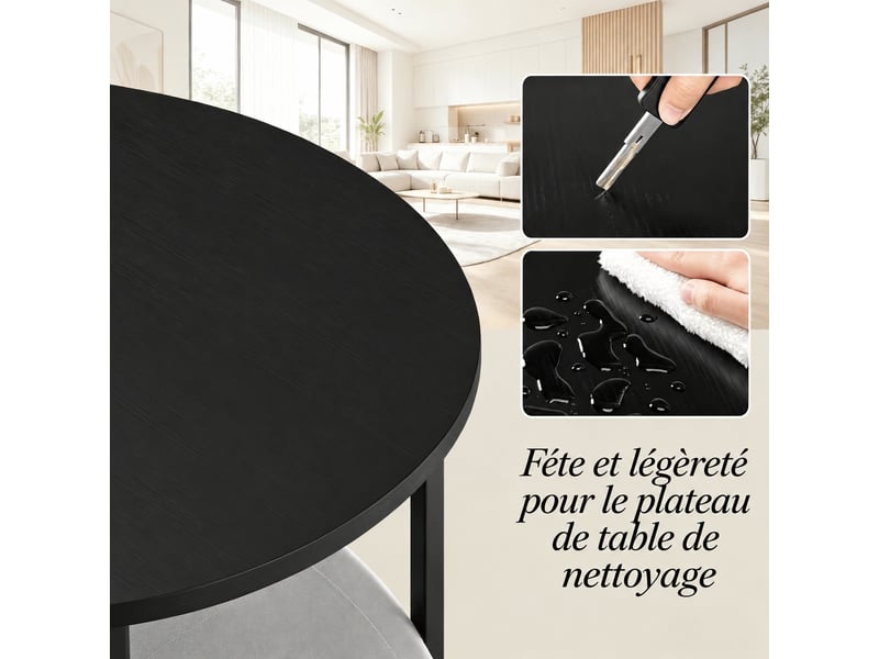  Table basse ronde noire ø 80 cm, table d'appoint avec panier en toile, structure en métal, style moderne  - Conforama R
