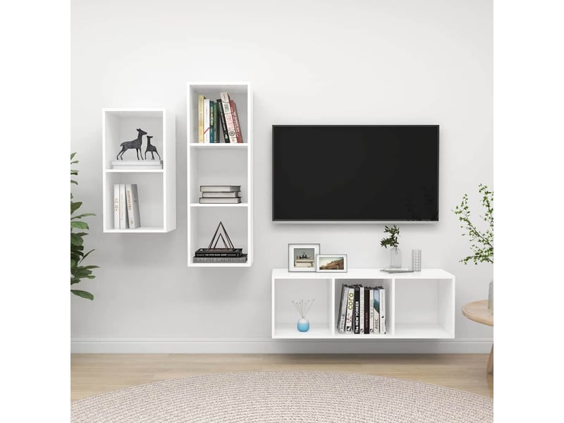  Ensemble de meuble tv - banc tv - meuble de rangement 3 pcs blanc bois d'ingénierie  - Conforama B