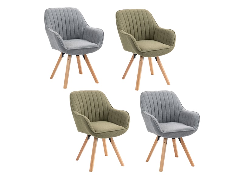 Lot de 4 chaise salle à manger fauteuil pivotant avec accoudoirs pieds en bois massif vert gris - Conforama A