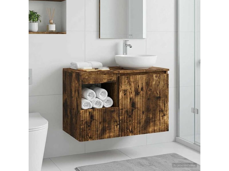  Armoire de salle de bain, meuble de rangement chêne fumé 30x44.5x50 cm  - Conforama B