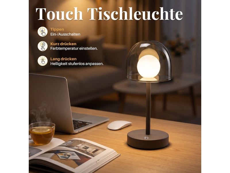  Zmh lampe de table tactile sans fil lampe de chevet led intensité variable pour bureau  - Conforama E