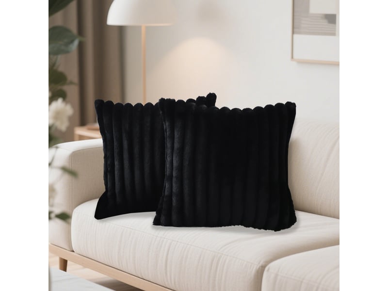  Lot de 2 housses de coussin 51 x 51 cm peluche noir chicfurn  - Conforama B