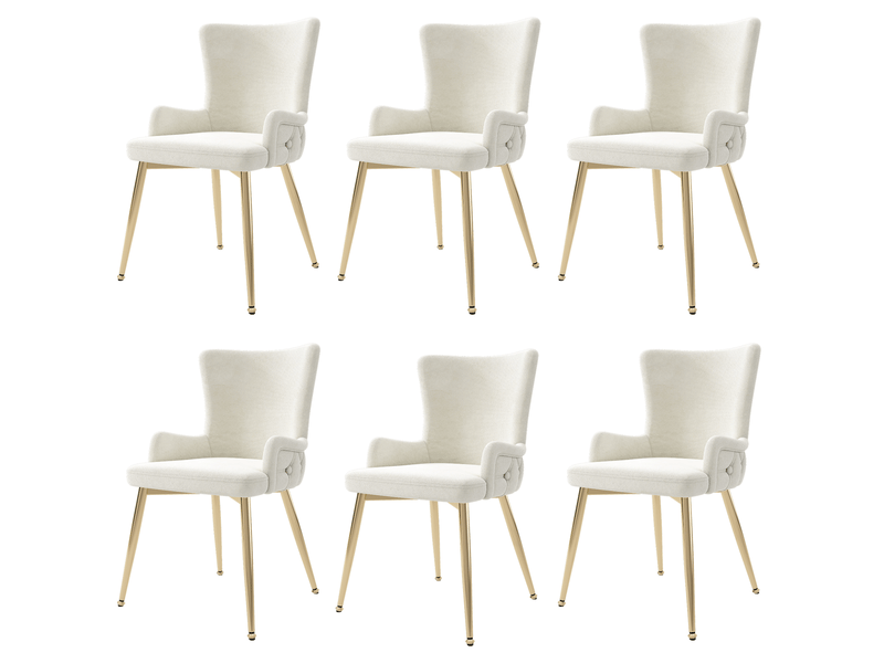  Lot de 6 chaises de salle à manger,avec pieds en métal doré,velours,beige  - Conforama A