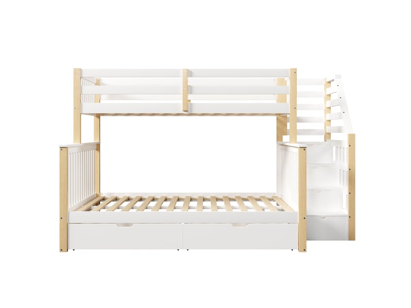  Lit superposé blanc et naturel 90/140x200 cm, tiroirs et rangements intégrés  - Conforama A