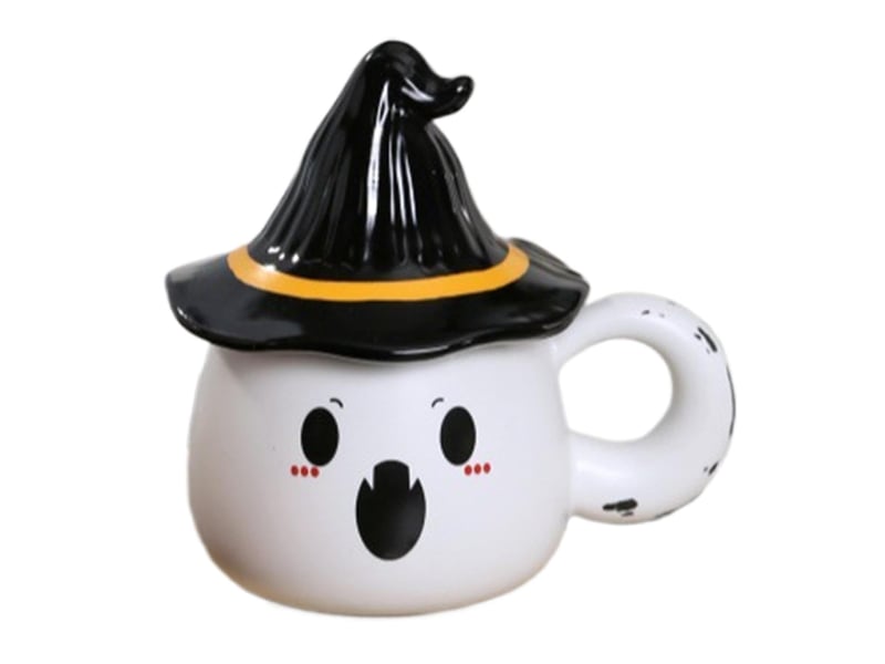  Mug en céramique avec couvercle, fantôme blanc, modèle 2  - Conforama A