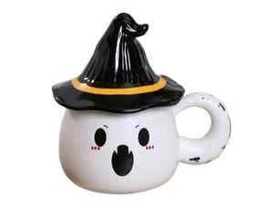 Mug en céramique avec couvercle, fantôme blanc, modèle 2