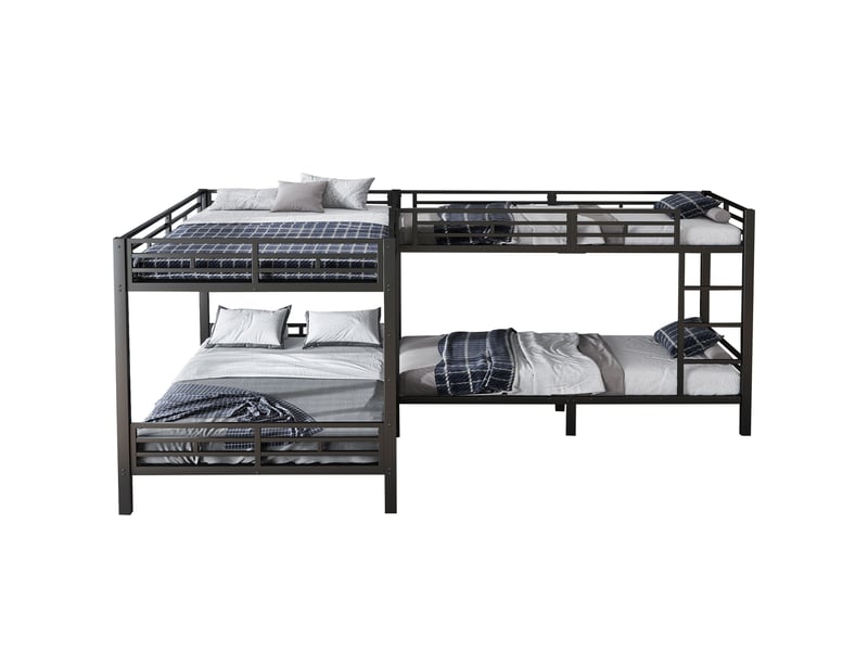  Lit superposé 90x200 et 140x200 cm avec échelle, structure en fer noir  - Conforama A