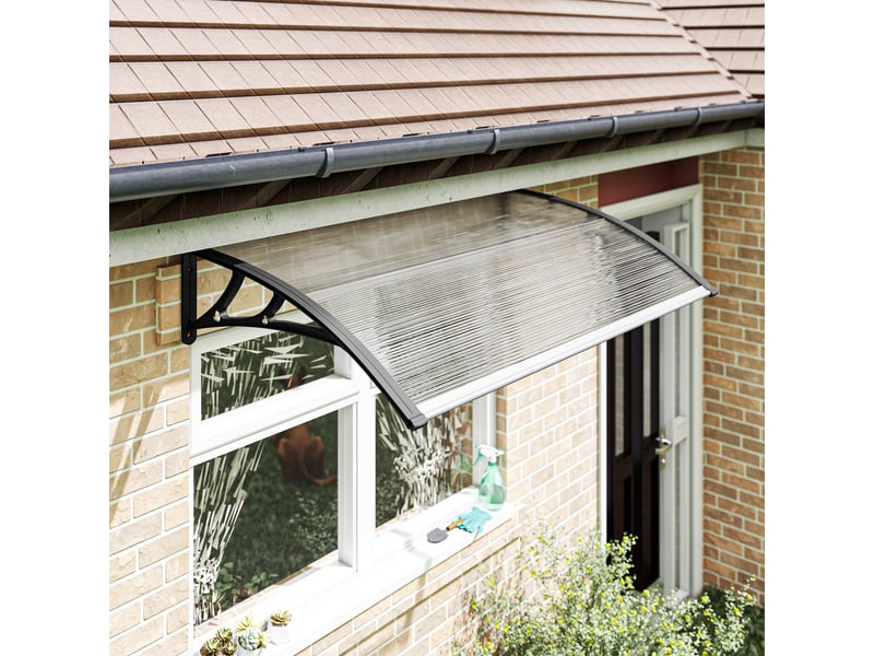  Auvent pour porte d'entréefenêtre, résistant aux intempéries, transparent, tiges de connexion en aluminiumpolycarbonate, 110 x 60 x 18 cm  - Conforama D