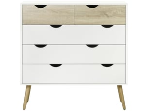 Commode 5 tiroirs design scandinave meuble de rangement chambre panneau de particules 99 x 39 x 101 cm blanc aspect chêne clair