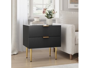 Table de chevet 53x41,5x52,5 cm, 2 tiroirs, motif ondulé moderne, meuble de chambre, pieds métal, rangement, mdf noir