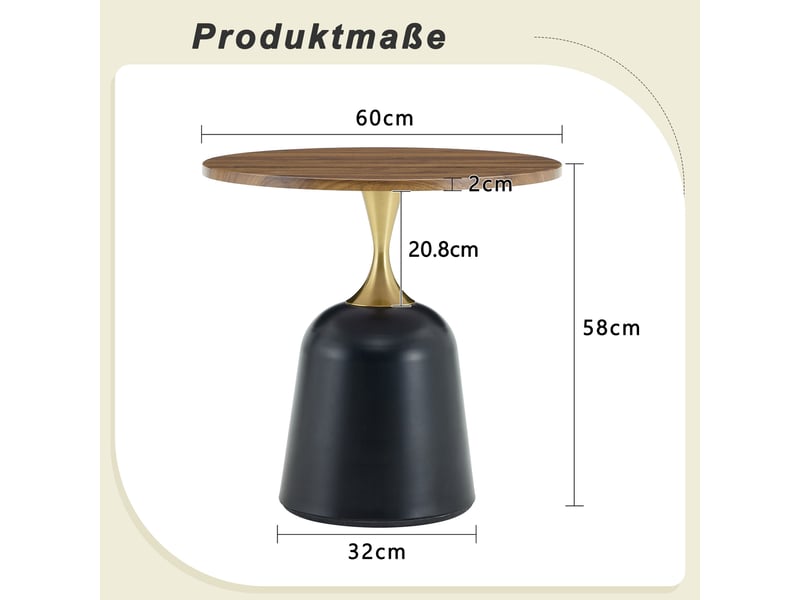  Guéridon ø 60 cm naturel avec piètement métal cylindre pour salon et chambre  - Conforama D