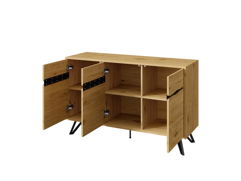  Buffet 3 portes aspect bois avec pieds métalliques, grand rangement, pour salon, entrée, couleur bois  - Conforama D