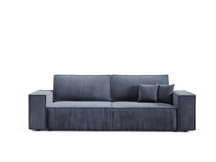 Canapé droit convertible 4 places Velours bleu avec coffre de rangement