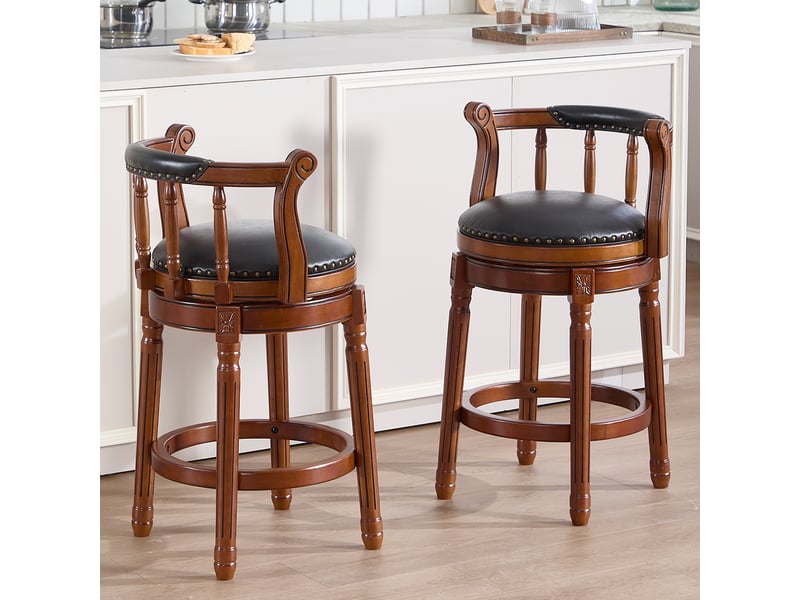 Tabouret de bar pivotant 360° avec dossier en cuir véritable noir - Conforama D