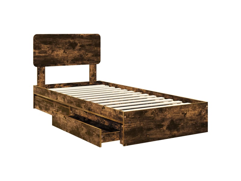  Lit simple- lit adulte -  lit de rangement chêne fumé 100 x 200 cm bois d'ingénierie  - Conforama D