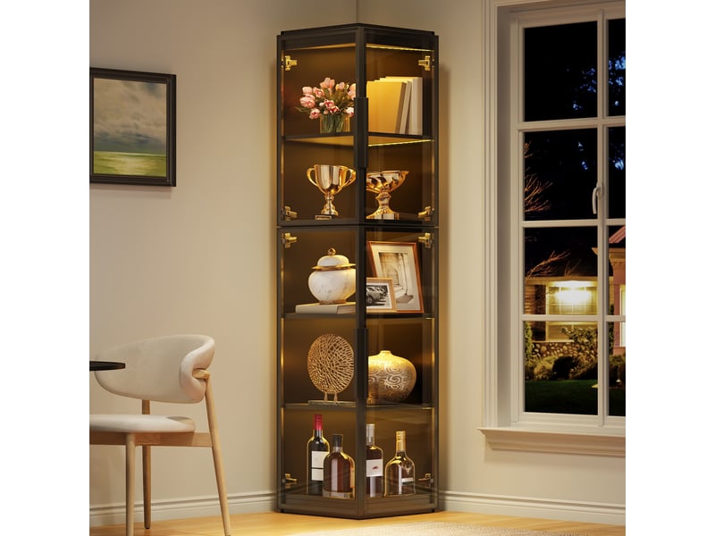  Vitrine 40x40x170 cm - éclairage led - grand rangement - mdf - design moderne - pour salon et salle à manger - meuble de rangement - noir CozyNest - Conforama B