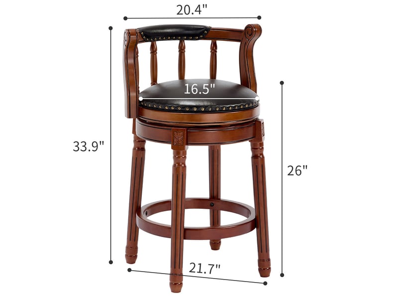  Tabouret de bar 54.8x54.8x96 cm pivotant à 360° avec dossier, bois, noir  - Conforama E