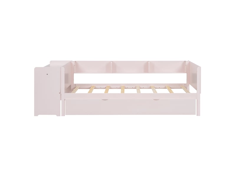 Lit 90x200 cm avec lit gigogne, bureau et étagères en pin et mdf rose chicfurn  - Conforama R