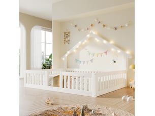Lit cabane 140x200 cm <strong>OKWISH</strong> <strong></strong> coloris blanc