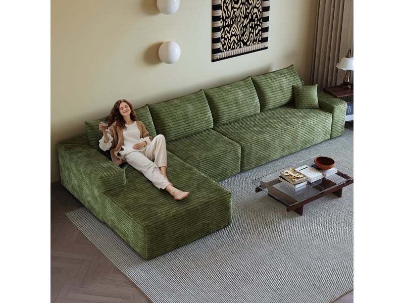  Canapé d'angle, canapé modulable, vert, assise profonde, livré monté, design moderne, 340 cm, pour salon, appartement, chambre  - Conforama C