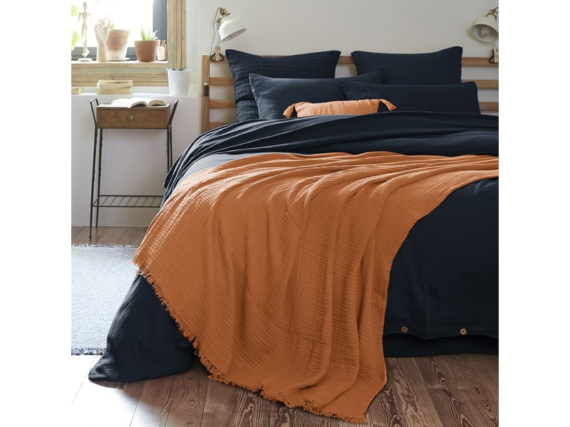  Plaid 130x160 cm gaze de coton terra abricot PD25202 - Conforama C
