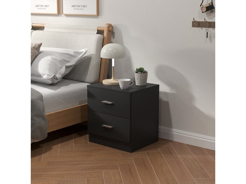  Table de chevet moderne avec 2 tiroirs, idéale pour le salon ou la chambre, 45 x 39,5 x 49 cm, noire.  - Conforama D