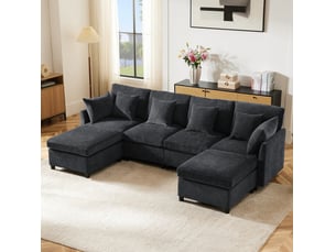 Canapé modulaire en u 278x161x81cm, 2 poufs inclus, meuble de salon, structure en bois et métal, tissu chenille, gris