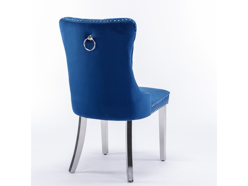  Chaises de salle à manger velours de1701bl bleues lot de 2 avec pieds acier chromé et clous décoratifs  - Conforama E