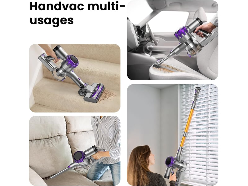  Aspirateur balai sans fil 6-en-1 300 w, aspiration jusqu'à 40 000 pa, filtre hepa h10, écran led, brosse anti-enchevêtrement  - Conforama D