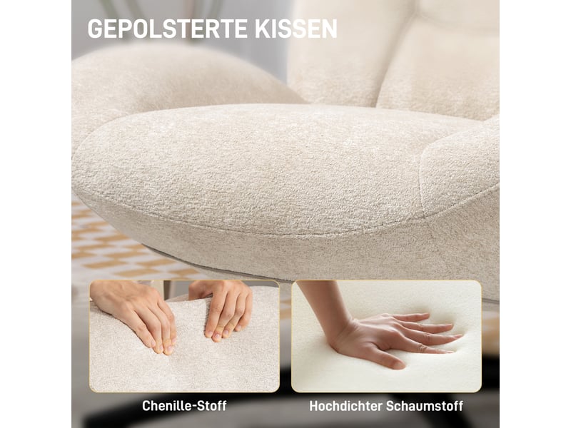  Fauteuil pivotant à 360° en tissu chenille et acier blanc crème 89 x 83 x 85 cm  - Conforama E