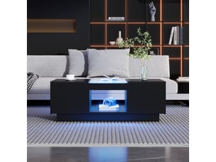 Table basse design 100x50 cm noire avec led, tiroirs, niche ouverte, contrôle via application