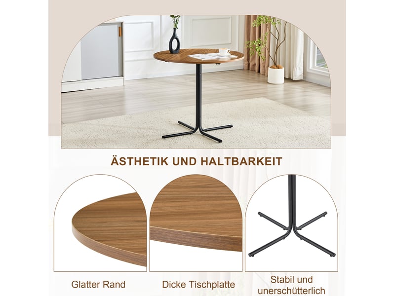 Table à manger ronde, plateau, repas, salle à manger et pratique, plateau mdf, piètement métal, coloris noir et marron - Conforama D