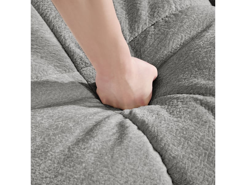 Canapé d'angle l modulable 4 places en tissu chenille gris clair, avec ottomane mobile, design à pas de velours fin, confortable et ergonomique  - Conforama D