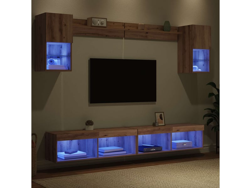  Unités murales tv avec led 6 pc chêne artisanal shl62454  - Conforama E
