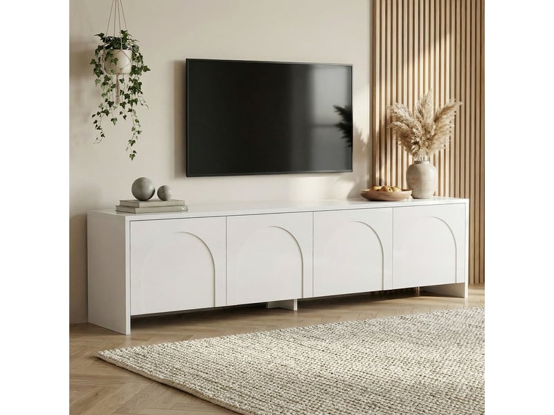  Support tv mobile moderne de 180 cm avec portes aurelia - blanc  - Conforama D