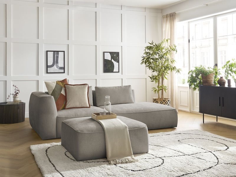  Bobochic canapé droit fixe 3 places leopold tissu texturé avec pouf taupe  accoudoir gauche LEOPOLD - Conforama B