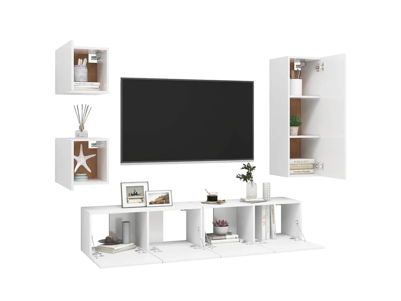  Ensemble de meubles tv - banc tv - meuble de rangement 5 pcs blanc bois d'ingénierie  - Conforama C