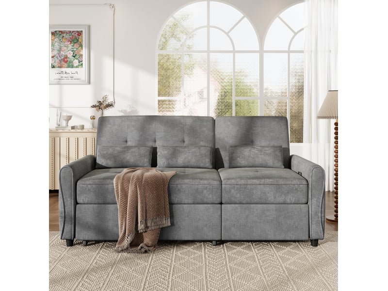 Canapé extensible 3 places 176x148x83 cm en chenille gris - Conforama W