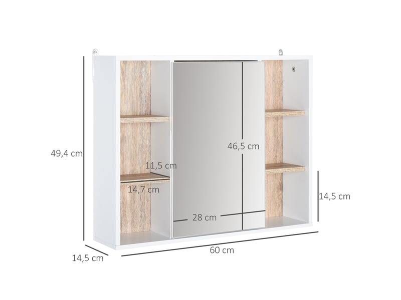  Armoire de salle de bain murale avec miroir et rangements blanc 60 x 14,5 x 49,4 cm  - Conforama C