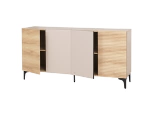Buffet hwc-q84, armoire-commode, portes à structure 3d, compartiments de rangement, mdf mélaminé, 80 x 160 x 42 cm - aspect chêne