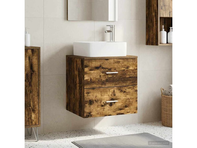  Vanité de lavabo mural, meuble de rangement chêne fumé 53x34.5x63 cm  - Conforama B