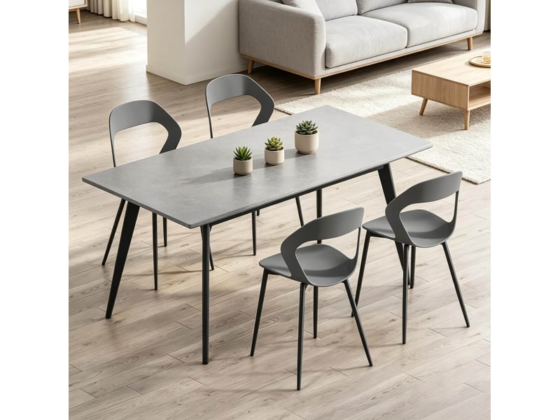  Lot de 4 chaises de salle à manger grises avec dossier ergonomique, pieds en métal  - Conforama E