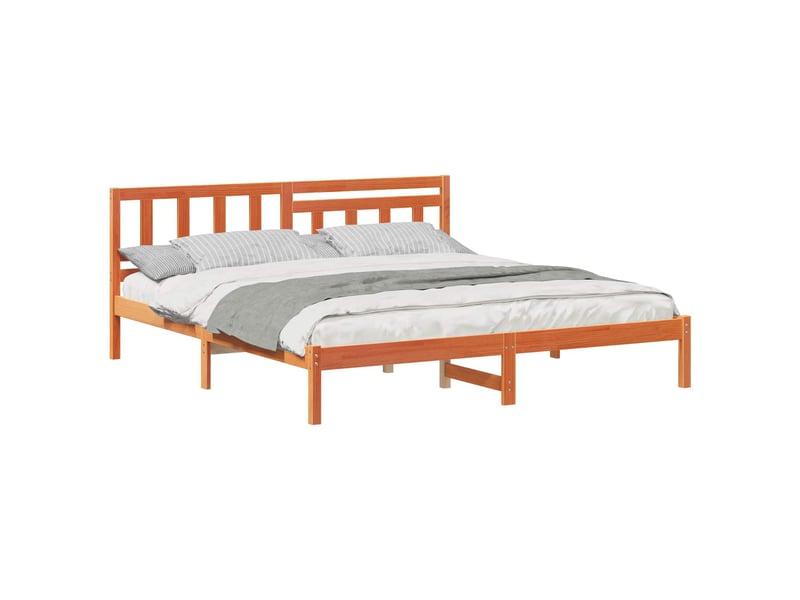  Lit double- lit adulte -  cadre de lit avec tête de lit brun  200 x 200 cm pin massif  - Conforama A