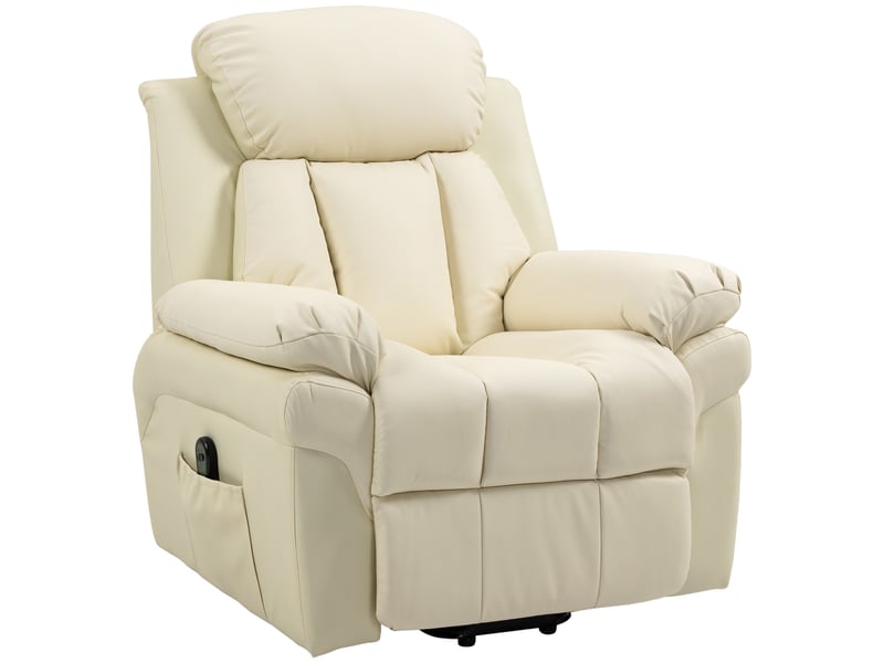  Fauteuil de relaxation électrique fauteuil releveur inclinable avec repose-pied ajustable revêtement synthétique crème  - Conforama B