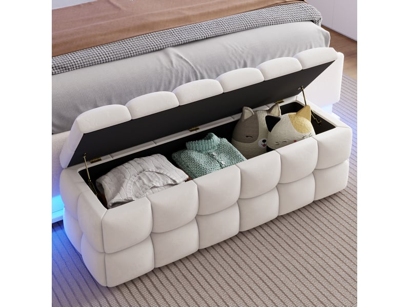 Banc de rangement 120x40x40 cm avec coffre abattant coloris beige - Conforama B