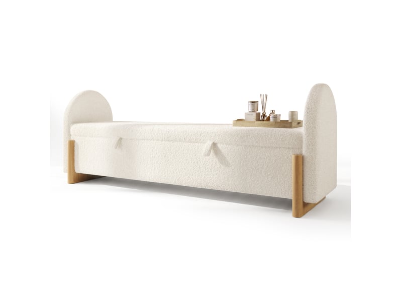  Banc coffre tcqpz blanc 166 x 47 x 61 cm en tissu bouclette chenille avec ouverture hydraulique  - Conforama A