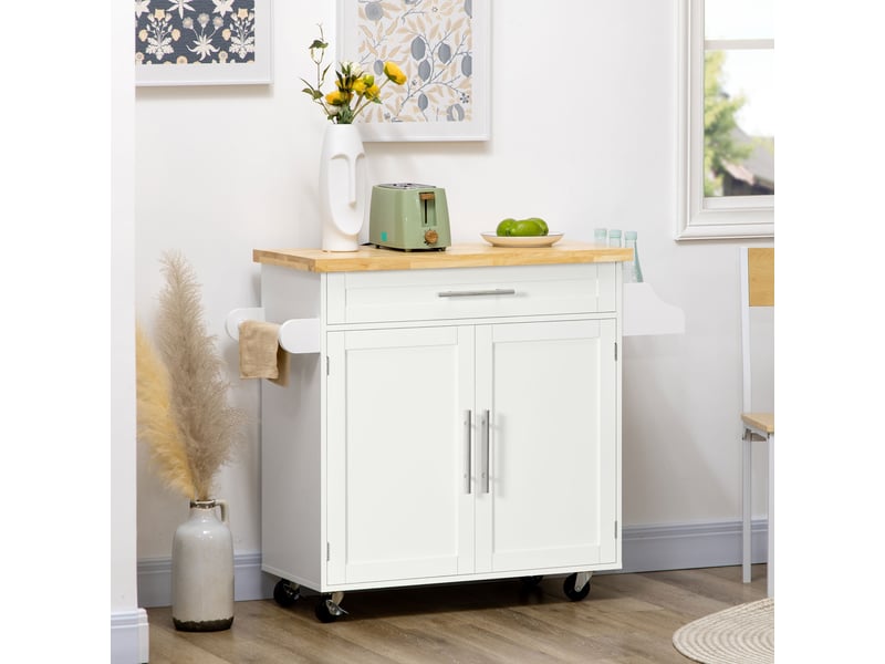  Desserte de cuisine à roulettes 109x40x89 cm en mdf blanc  - Conforama B