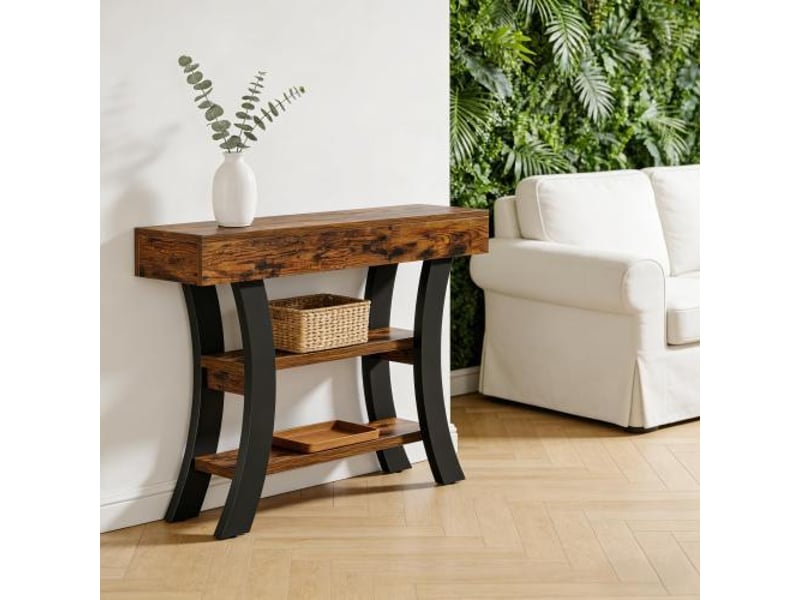  Table console avec étagères en mdf et métal marron rustique et noir 105x30x80 cm  - Conforama E