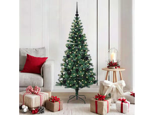 Sapin de noël artificiel, arbre de noël pré-éclairé vert 150 cm pvc et métal shl3262